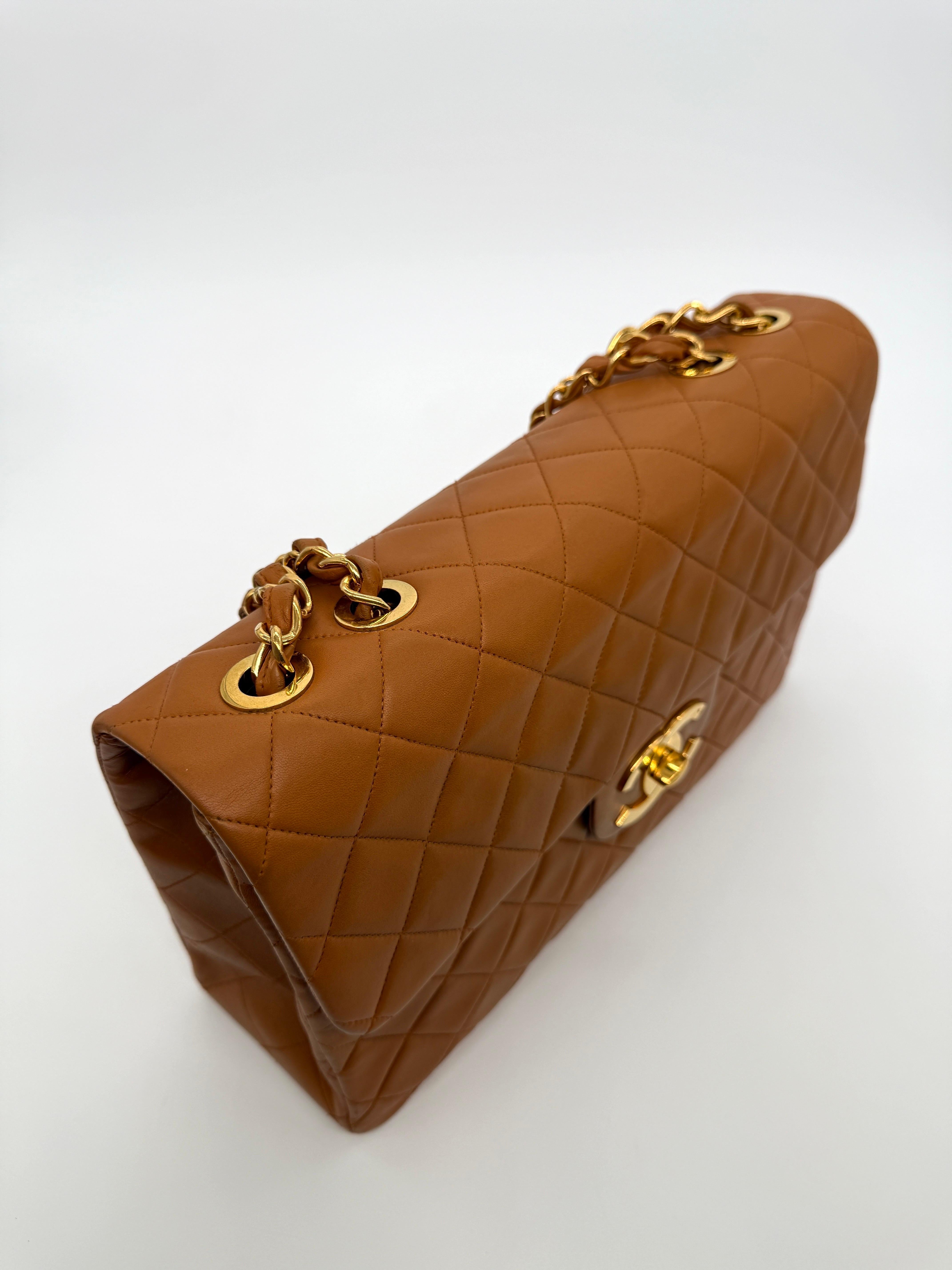 Chanel Vintage Carmel Maxi Lambskin Flap Bag For Sale 11