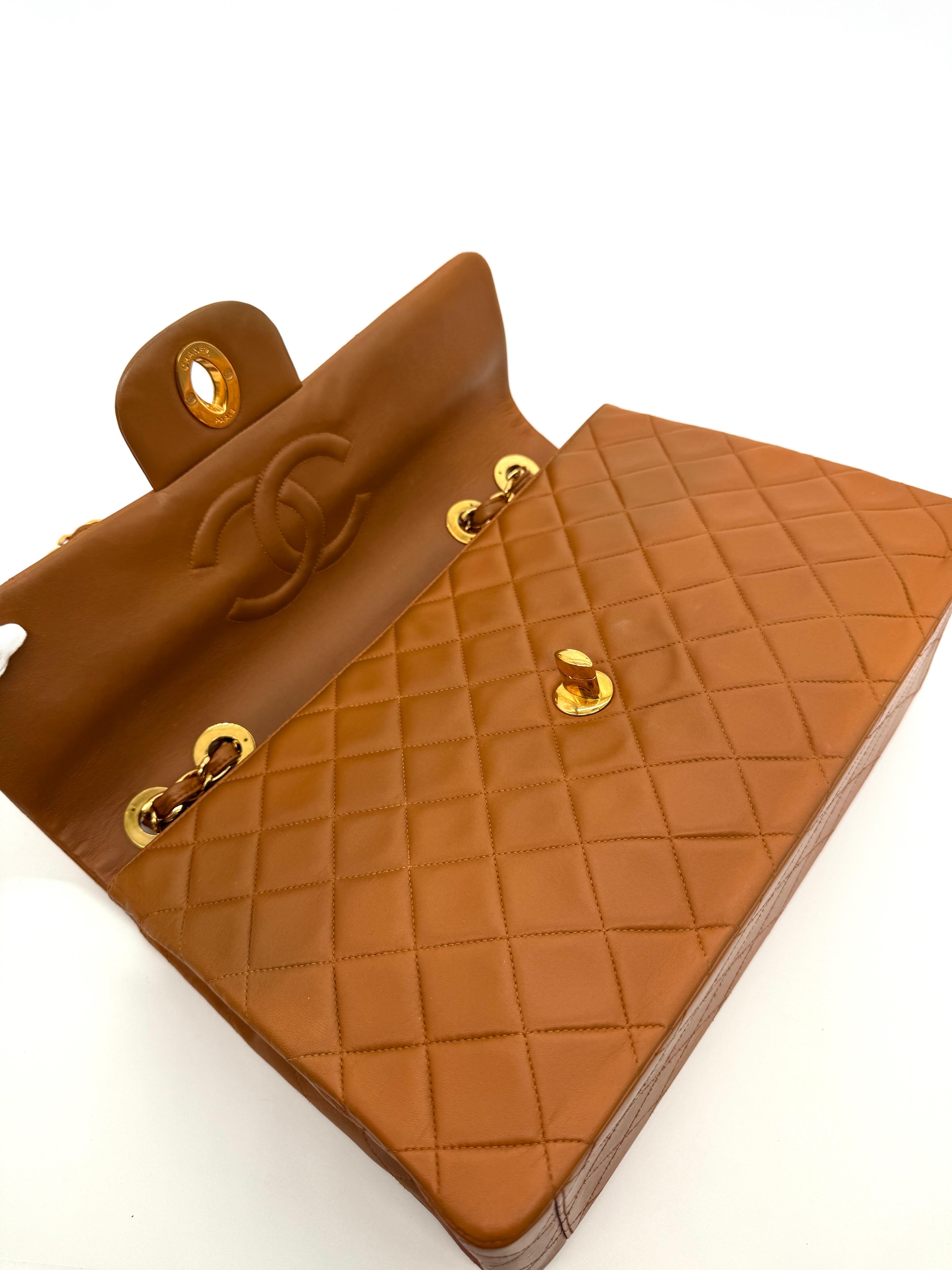 Chanel Vintage Carmel Maxi Lambskin Flap Bag For Sale 15