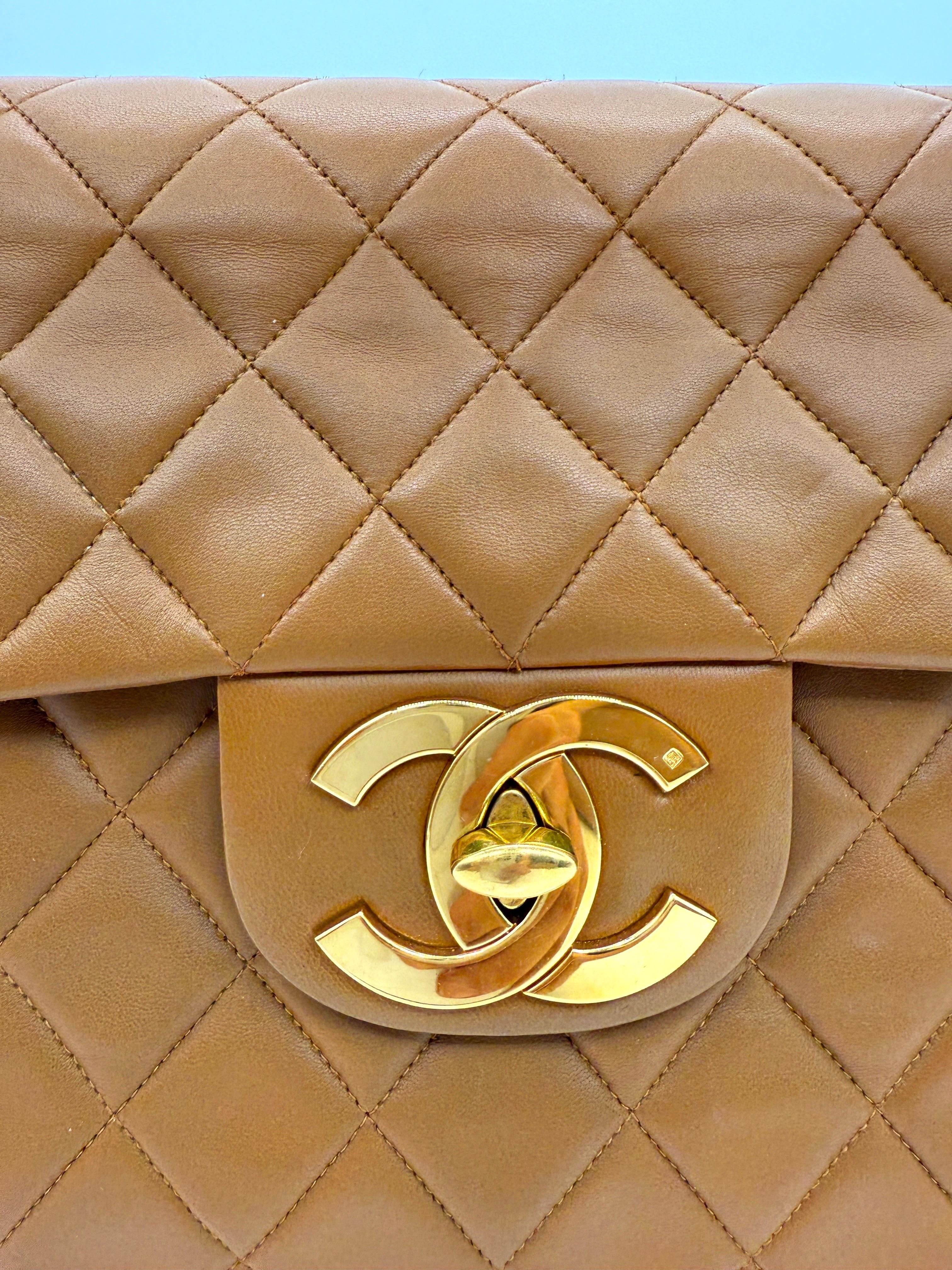 Women's Chanel Vintage Carmel Maxi Lambskin Flap Bag For Sale