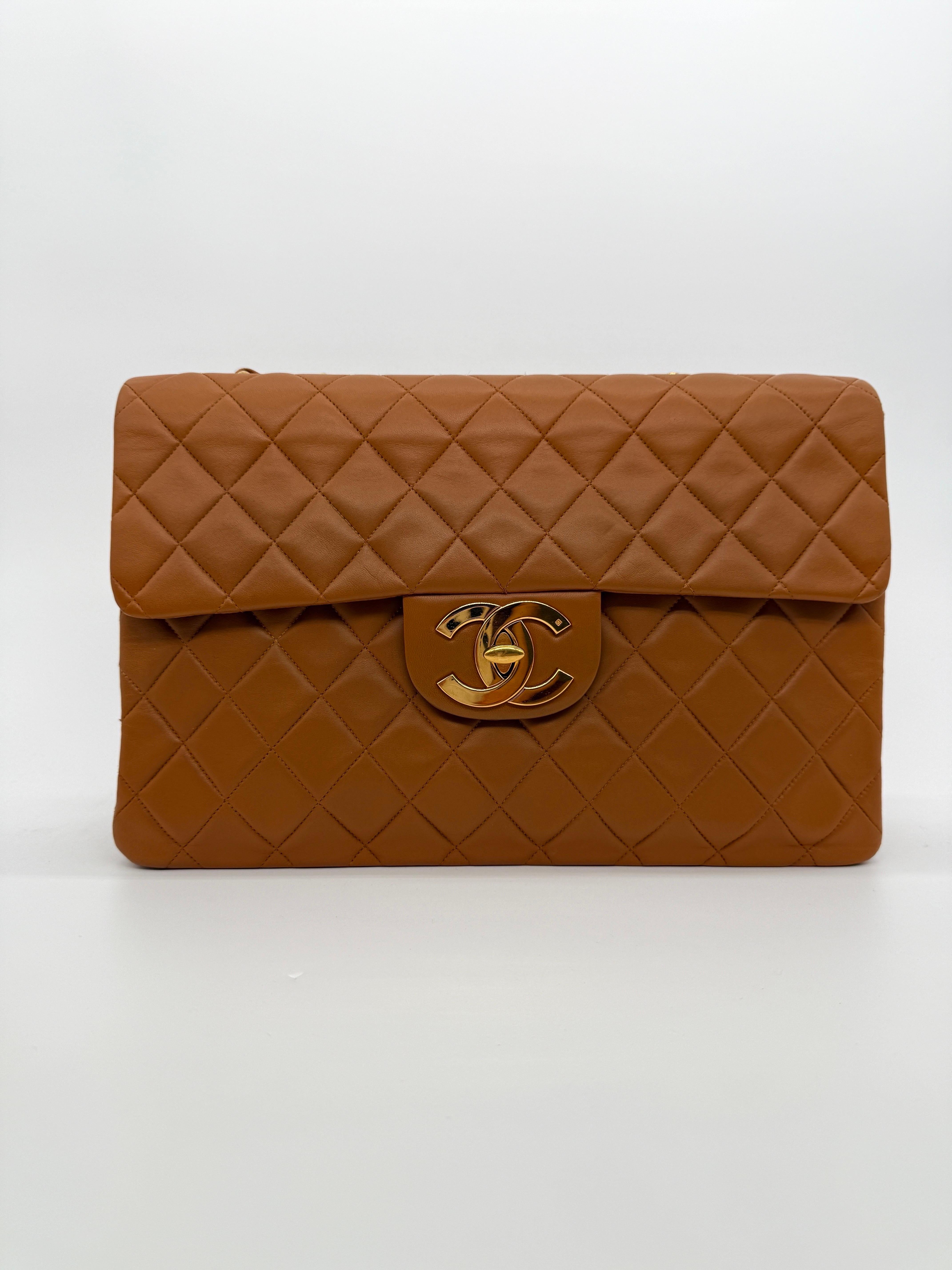 Chanel Vintage Carmel Maxi Lambskin Flap Bag For Sale 1