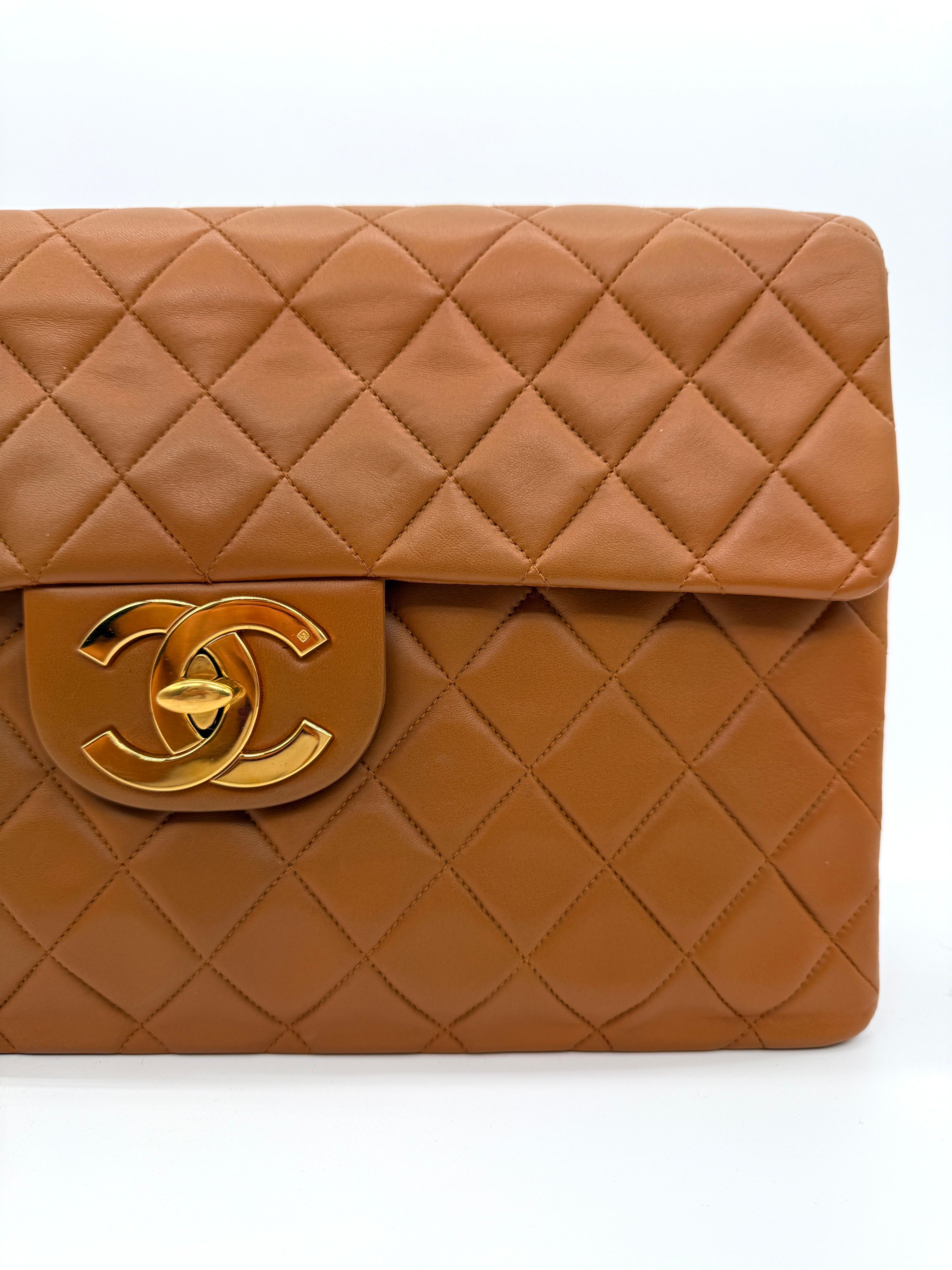 Chanel Vintage Carmel Maxi Lambskin Flap Bag For Sale 2