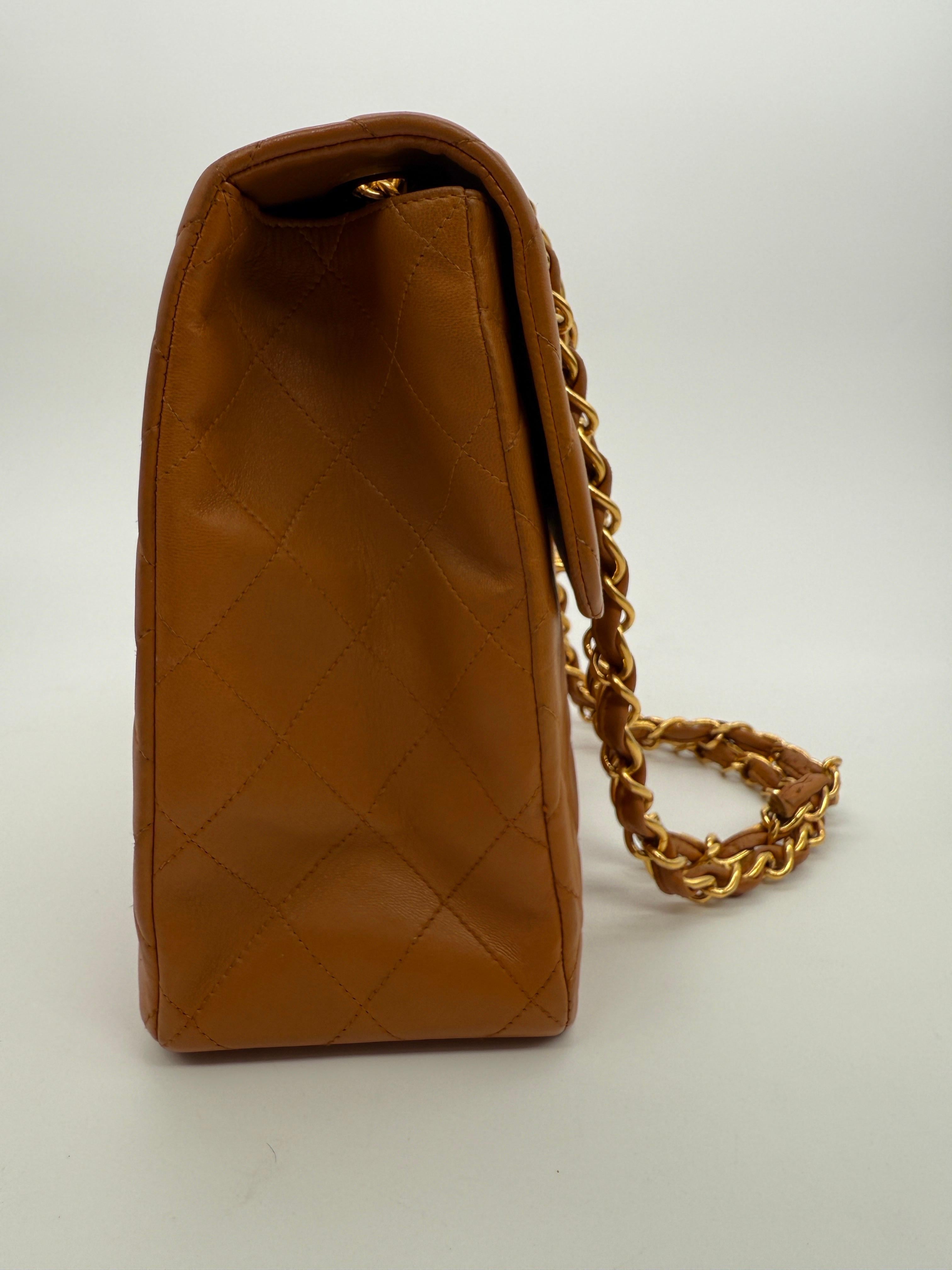 Chanel Vintage Carmel Maxi Lambskin Flap Bag For Sale 4