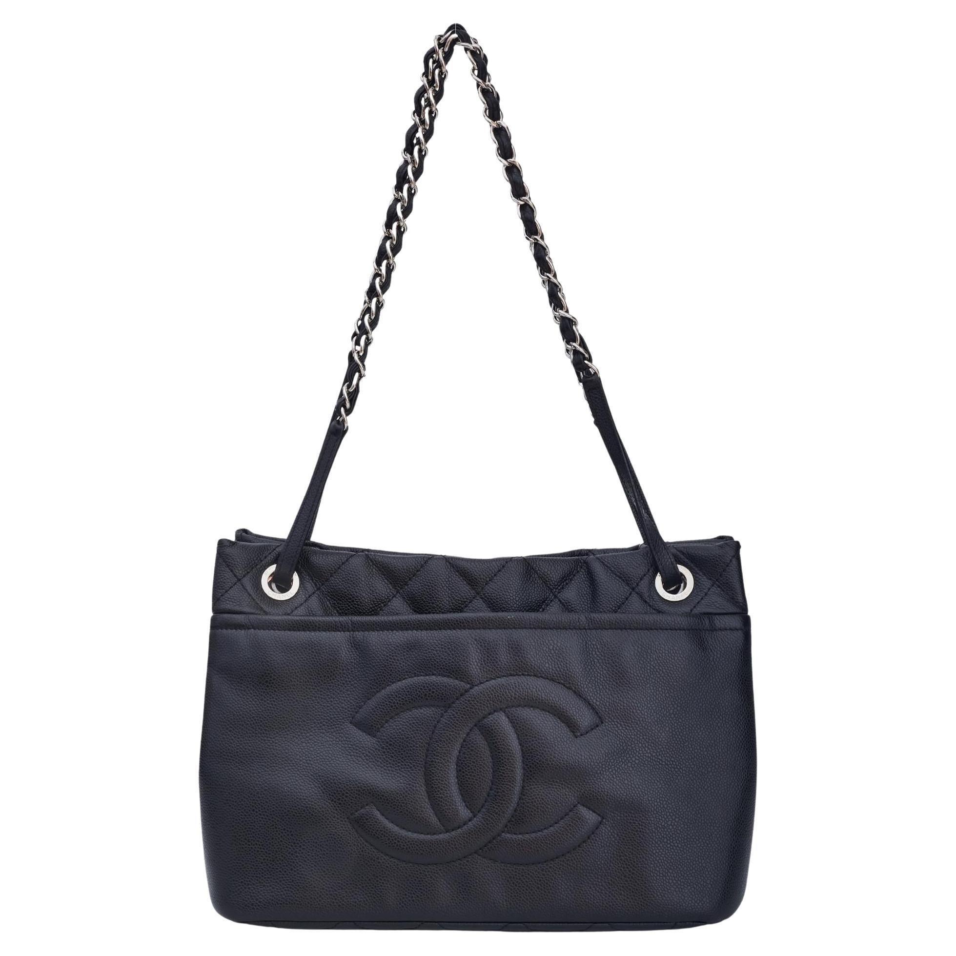 Chanel Vintage Caviar Black Leather Grand Shopping Tote Medium (2015) For Sale