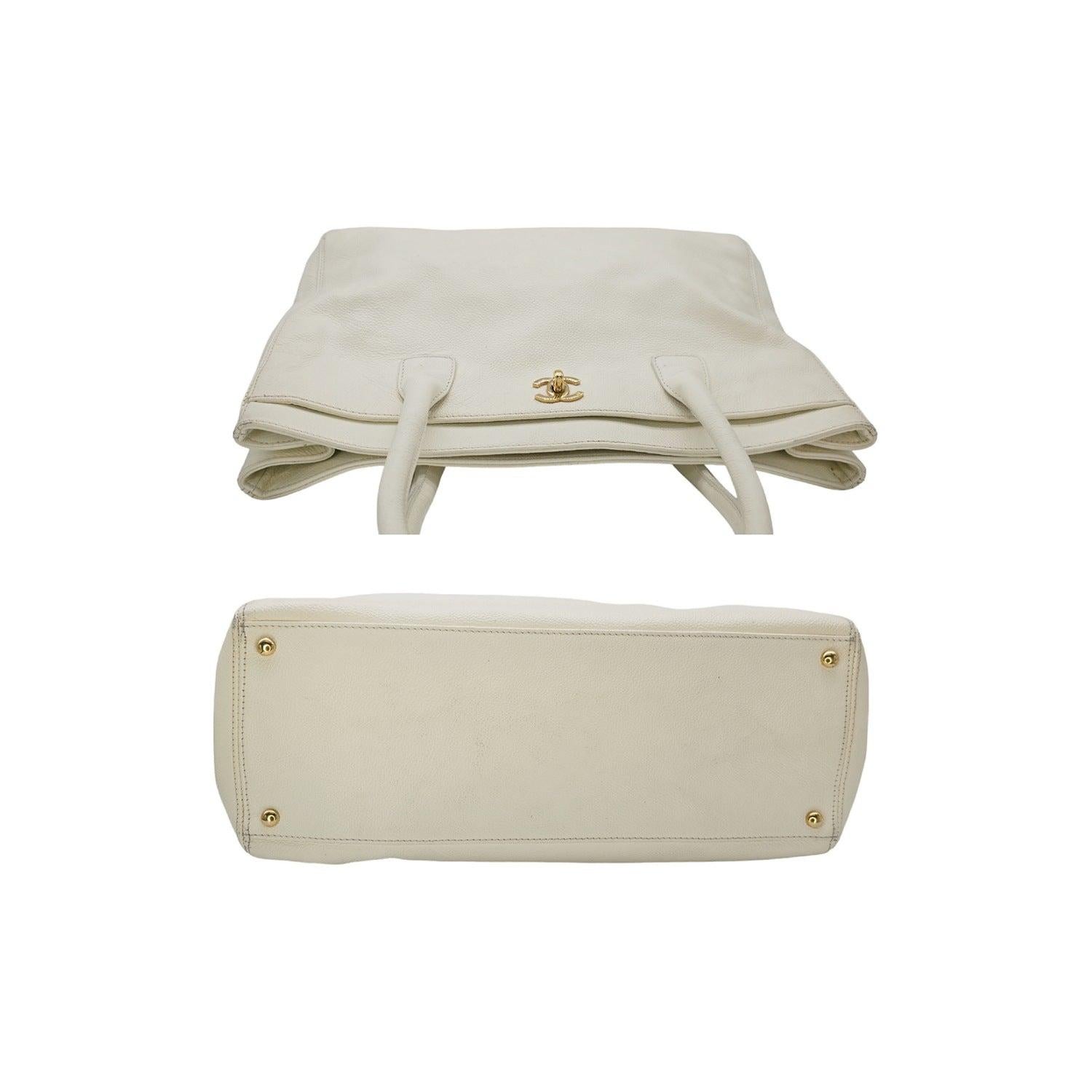Chanel Vintage Caviar Cerf Executive Shopper Tote White 1