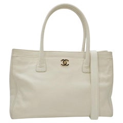 Chanel Vintage Caviar Cerf Executive Shopper Tote White