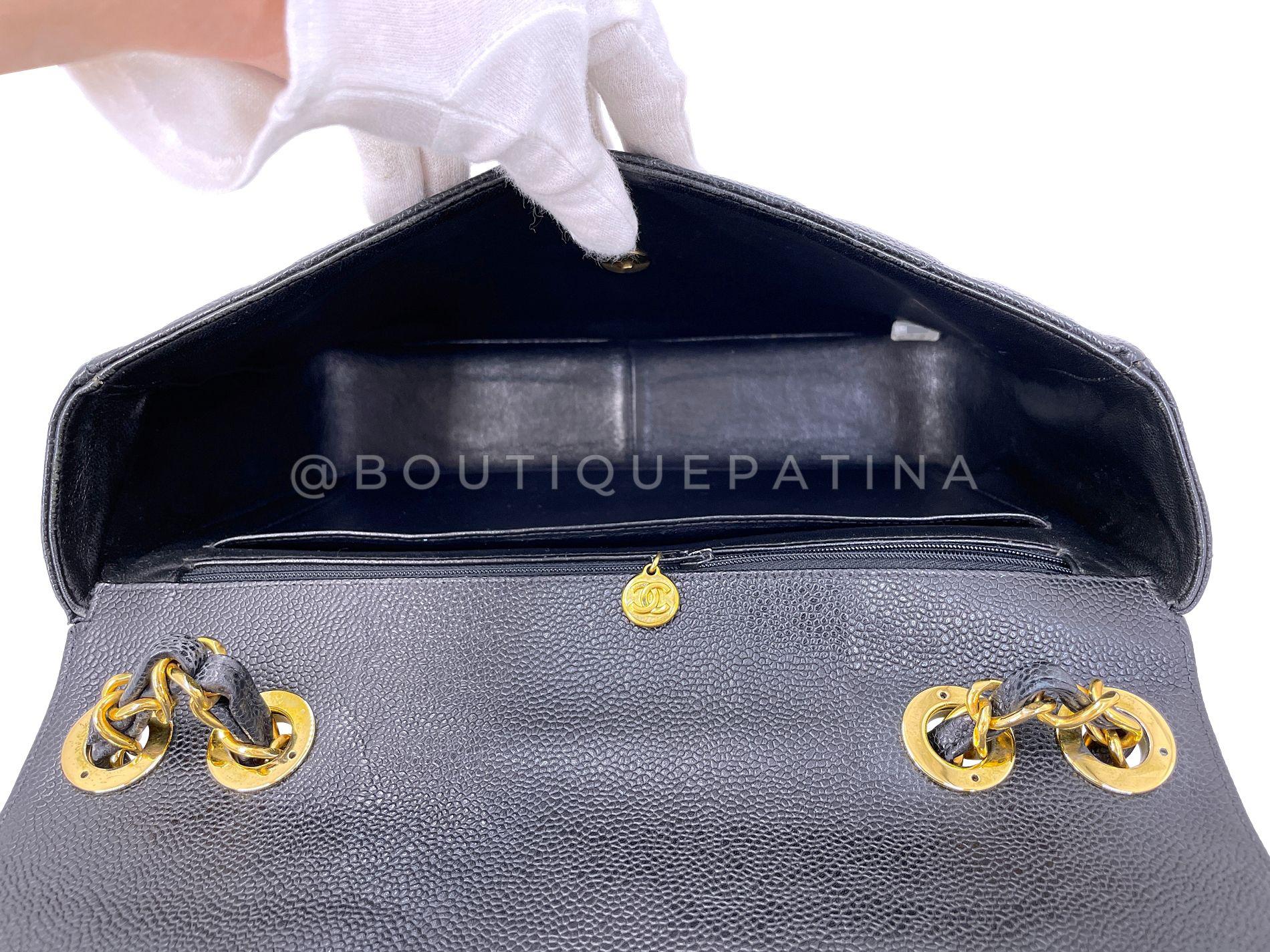 Chanel Vintage Kaviar Jumbo Flap Tasche 1995 Schwarz Klassisch 24k GHW 67217 im Angebot 6