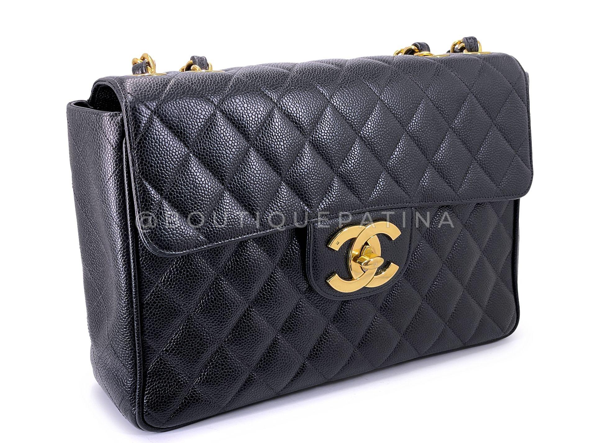 Chanel Vintage Kaviar Jumbo Flap Tasche 1995 Schwarz Klassisch 24k GHW 67217 im Zustand „Hervorragend“ im Angebot in Costa Mesa, CA