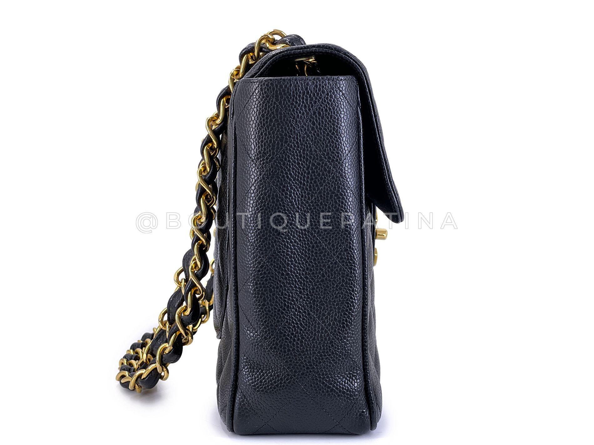 Chanel Vintage Kaviar Jumbo Flap Tasche 1995 Schwarz Klassisch 24k GHW 67217 Damen im Angebot