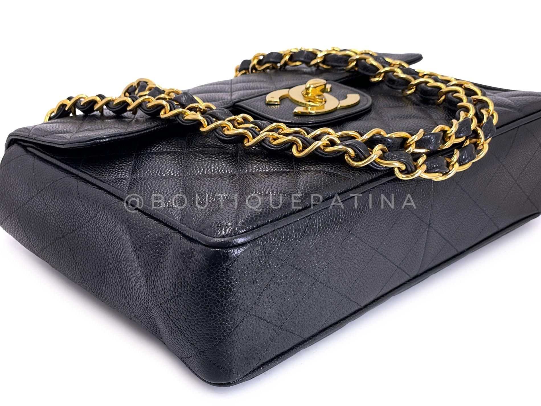 Chanel Vintage Kaviar Jumbo Flap Tasche 1995 Schwarz Klassisch 24k GHW 67217 im Angebot 3