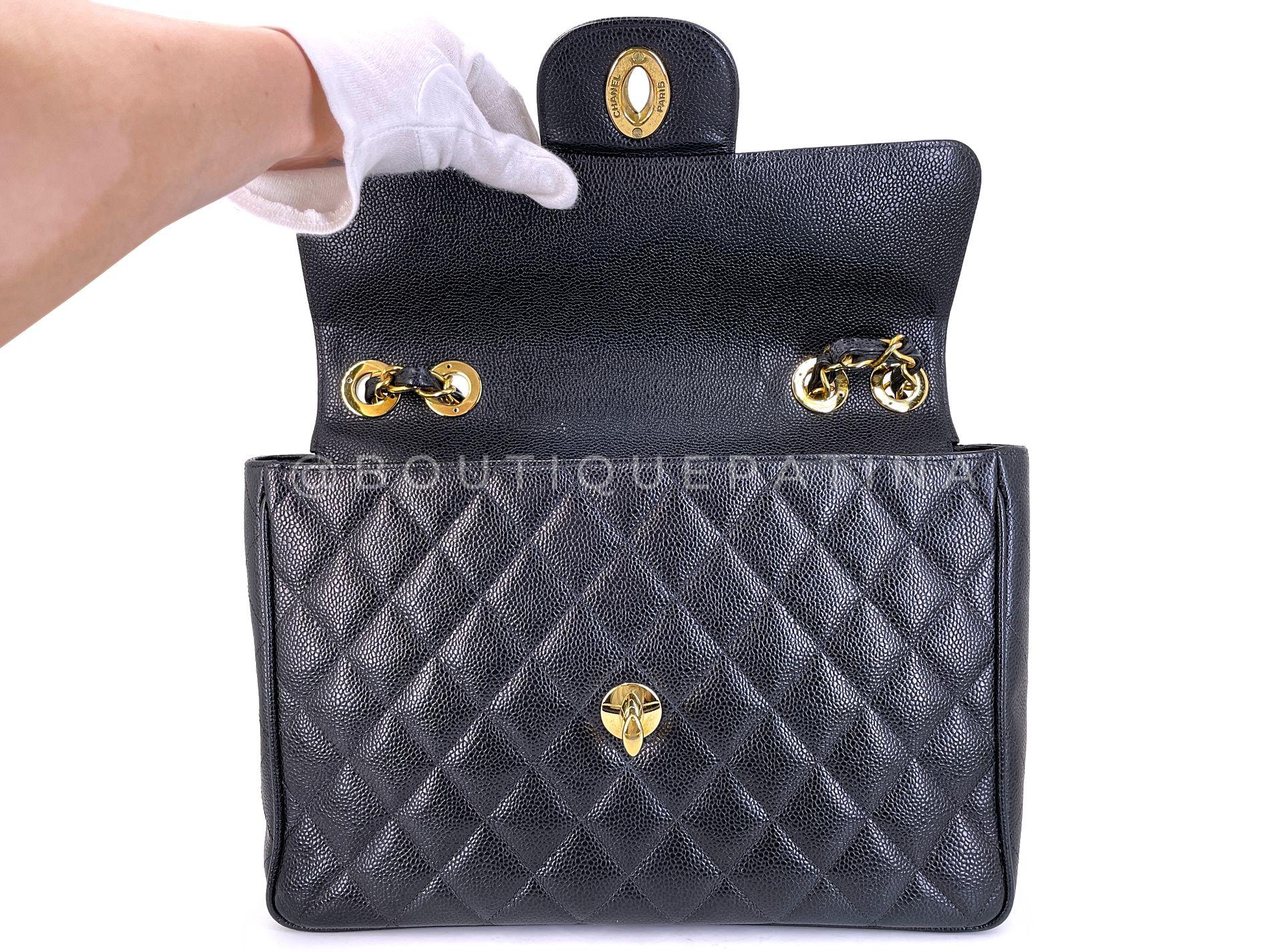 Chanel Vintage Kaviar Jumbo Flap Tasche 1995 Schwarz Klassisch 24k GHW 67217 im Angebot 5