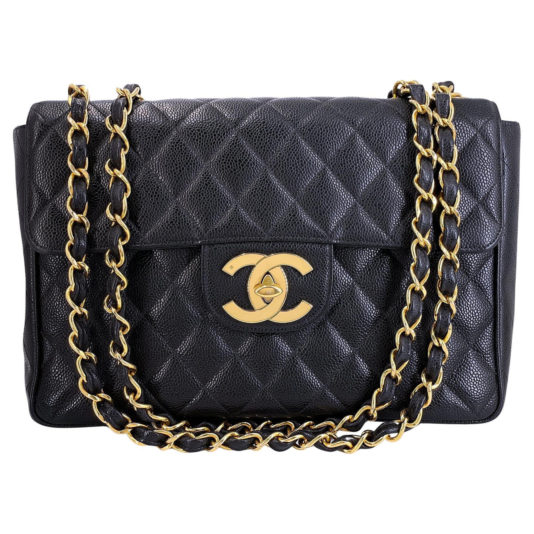 Chanel Vintage Caviar Jumbo Flap Bag 1995 Black Classic 24k GHW 67217