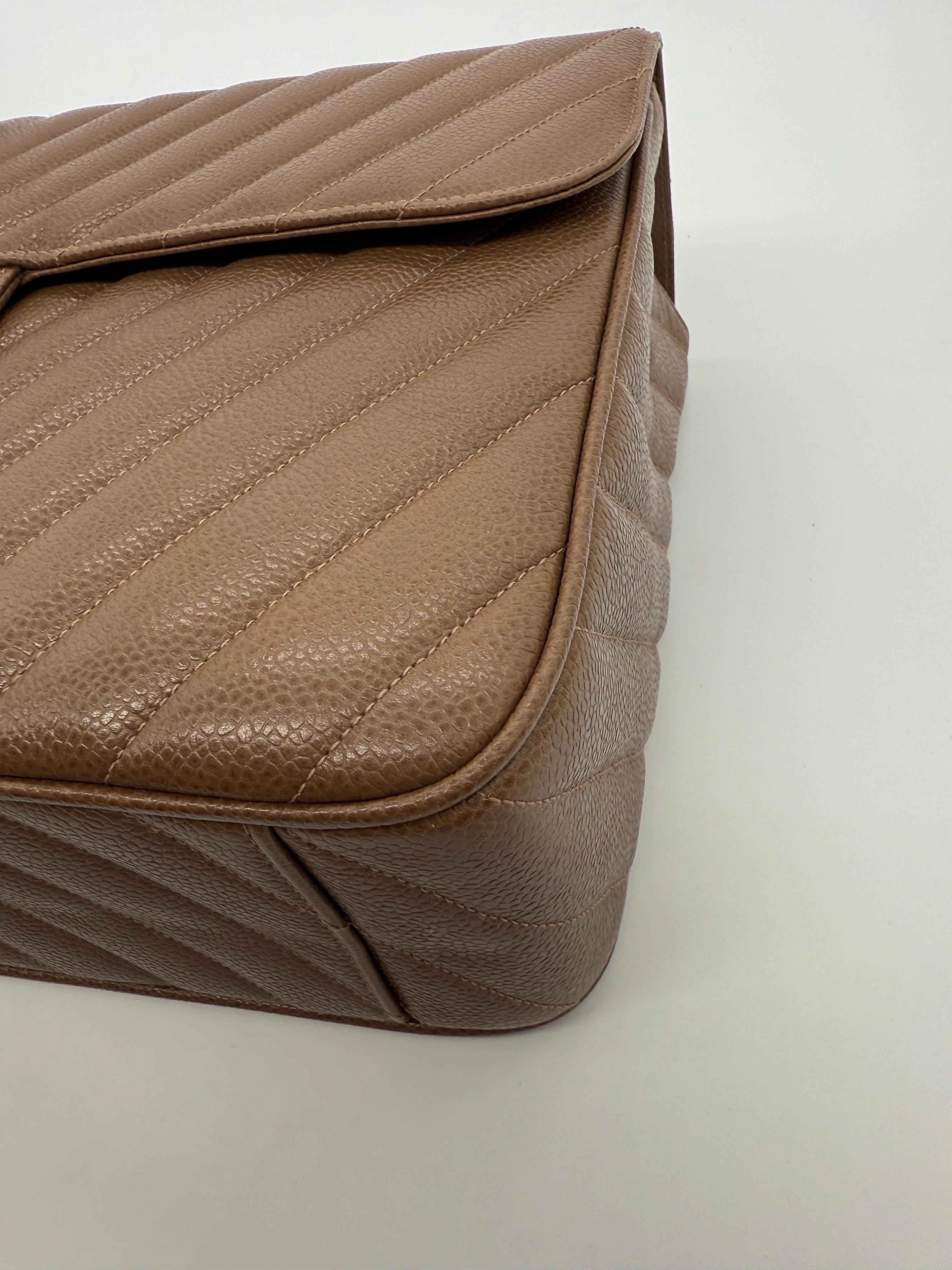 Chanel Vintage Caviar Leather Chevron Maxi Flap Bag For Sale 6