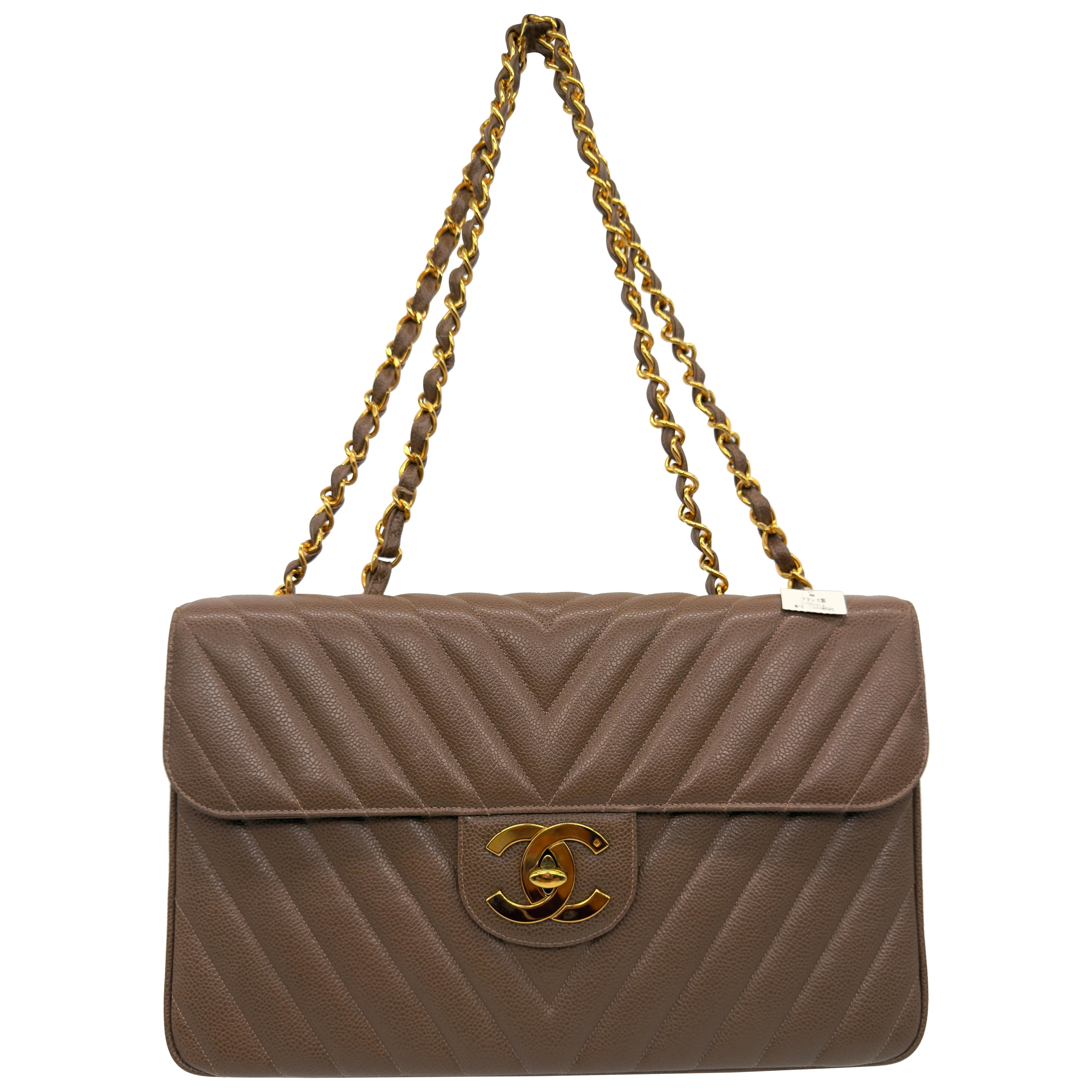 Chanel Vintage Kaviar Leder Chevron Maxi Klappe Tasche