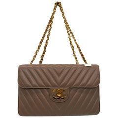 Chanel Vintage Caviar Leather Chevron Maxi Flap Bag