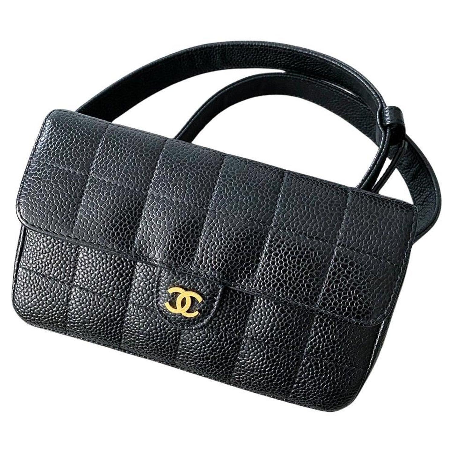Women's or Men's Chanel 2004 Vintage Caviar Mini Classic Flap Fanny Pack Waist Belt Bag  For Sale