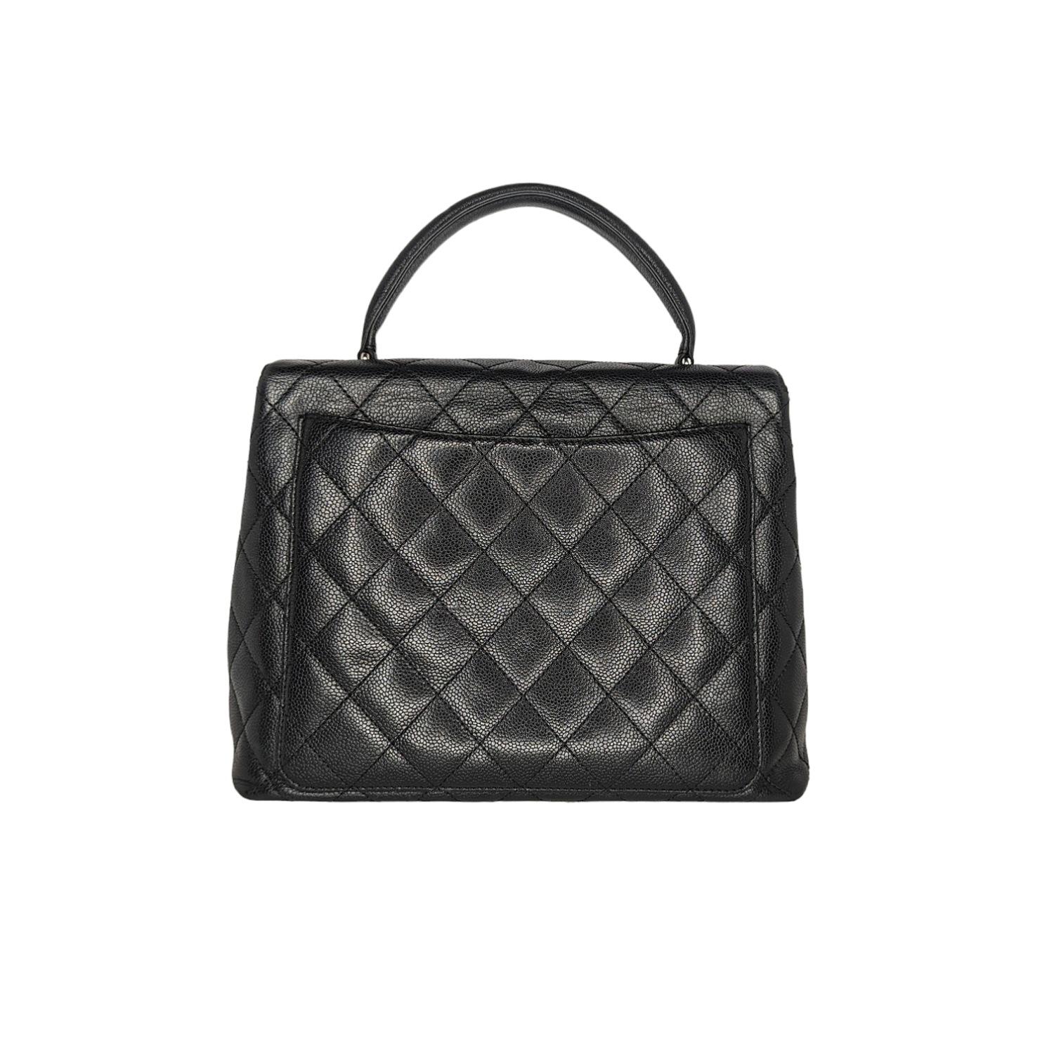 Chanel Vintage Caviar Acolchado Kelly Bolso de Asa Superior Negro