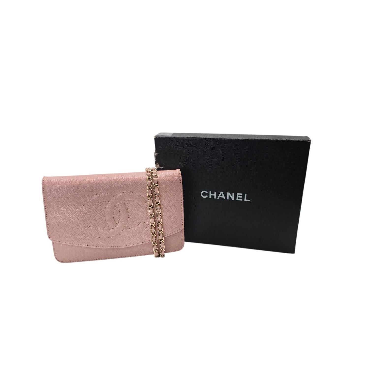 Chanel Vintage Caviar Timeless WOC Wallet On Chain Pink For Sale 7