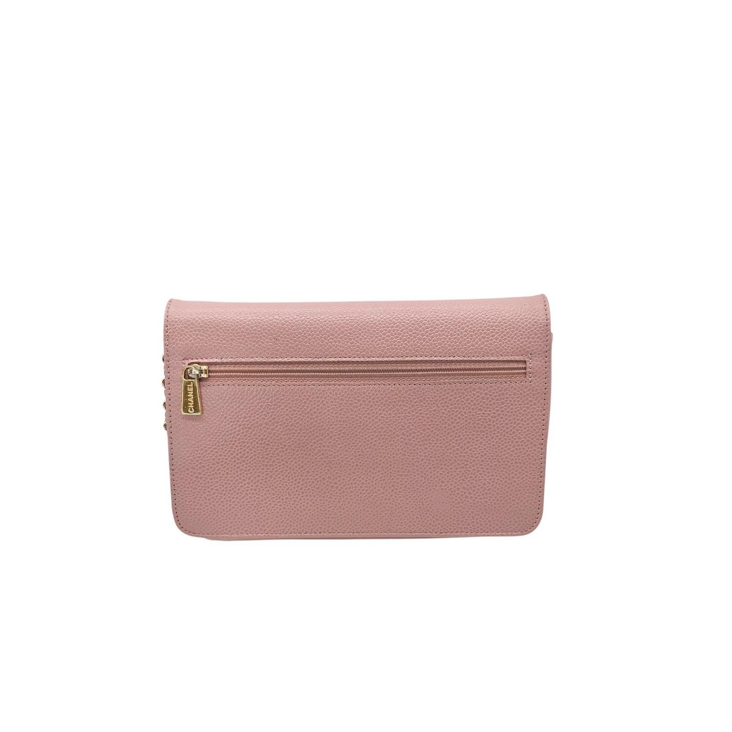 Brown Chanel Vintage Caviar Timeless WOC Wallet On Chain Pink For Sale