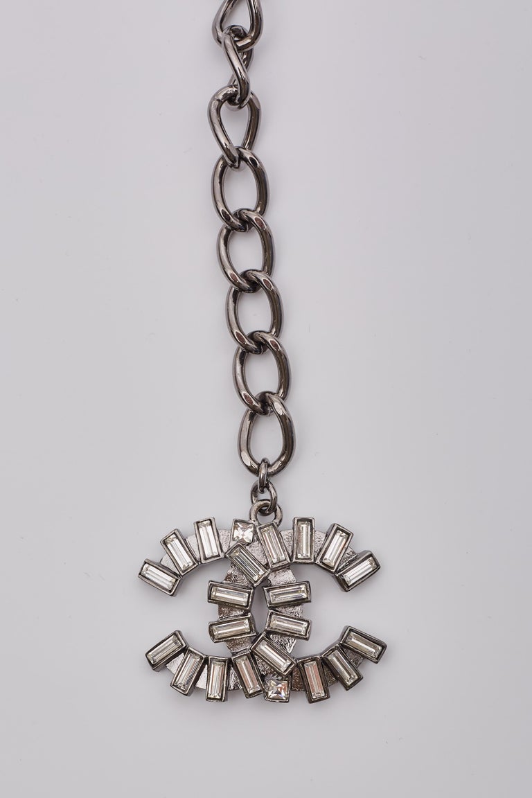 Chanel Vintage CC Baguette Crystals Pendant Ruthenium Chain  display picture 1
