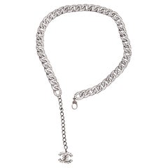 Chanel Vintage CC Baguette Cristalli Ciondolo Catena Rutenio A Link Cintura