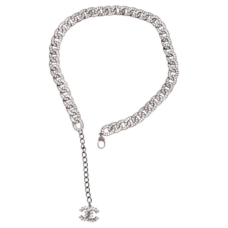 Chanel 2006 CC Baguette Crystals Ruthenium (Gun Metal) Chain Link Belt Silver Chanel 2006 CC Baguette Crystals Ruthenium (Gun Metal) Chain  main image 2