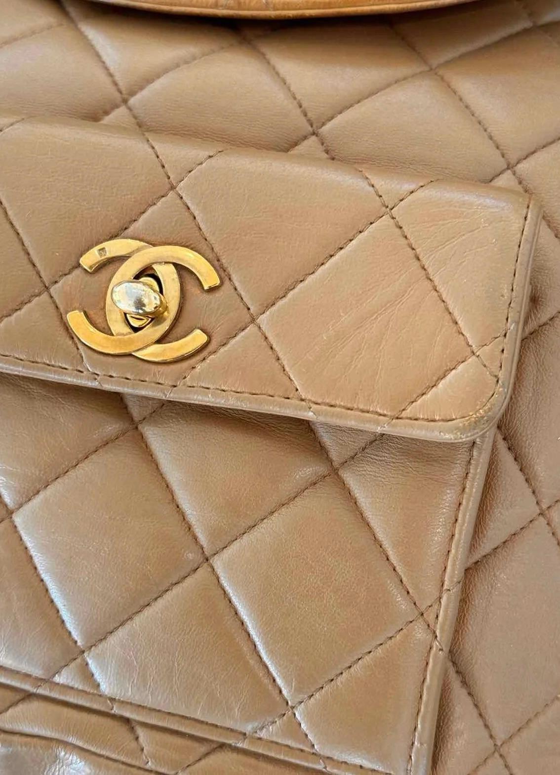 Women's Chanel Vintage CC Beige Lambskin Duma Backpack Small For Sale