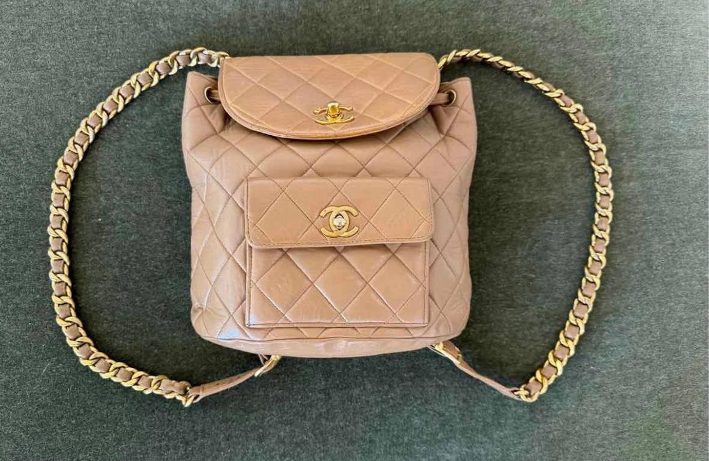Chanel Vintage CC Beige Lambskin Duma Backpack Small For Sale 1