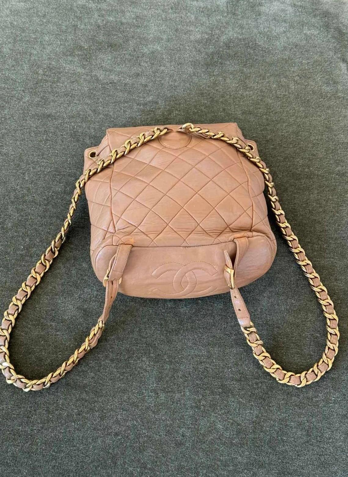 Chanel Vintage CC Beige Lambskin Duma Backpack Small For Sale 2