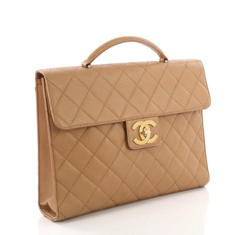 Chanel Vintage CC Briefcase Quilted Caviar Large at 1stDibs