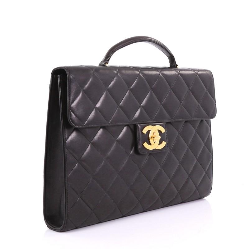 Black Chanel Vintage CC Briefcase Quilted Lambskin Large