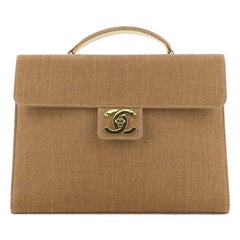 Chanel Vintage CC Briefcase Raffia Large
