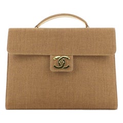 Chanel Vintage CC Briefcase Raffia Large