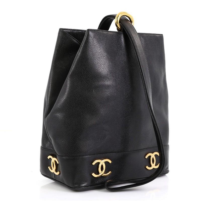 Black Chanel Vintage CC Bucket Shoulder Bag Caviar Small