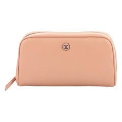 Chanel Vintage CC Button Cosmetic Pouch Leather Medium
