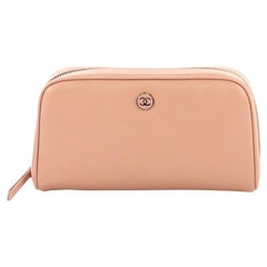 Chanel Vintage CC Button Cosmetic Pouch Leather Medium