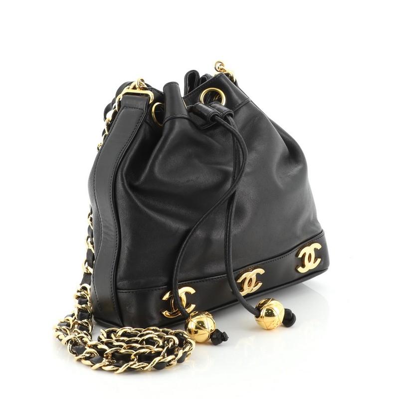 Black Chanel  Vintage CC Chain Bucket Bag Lambskin Mini