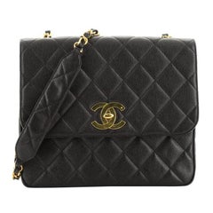 Chanel Vintage CC Chain Flap Bag Quilted Caviar Jumbo
