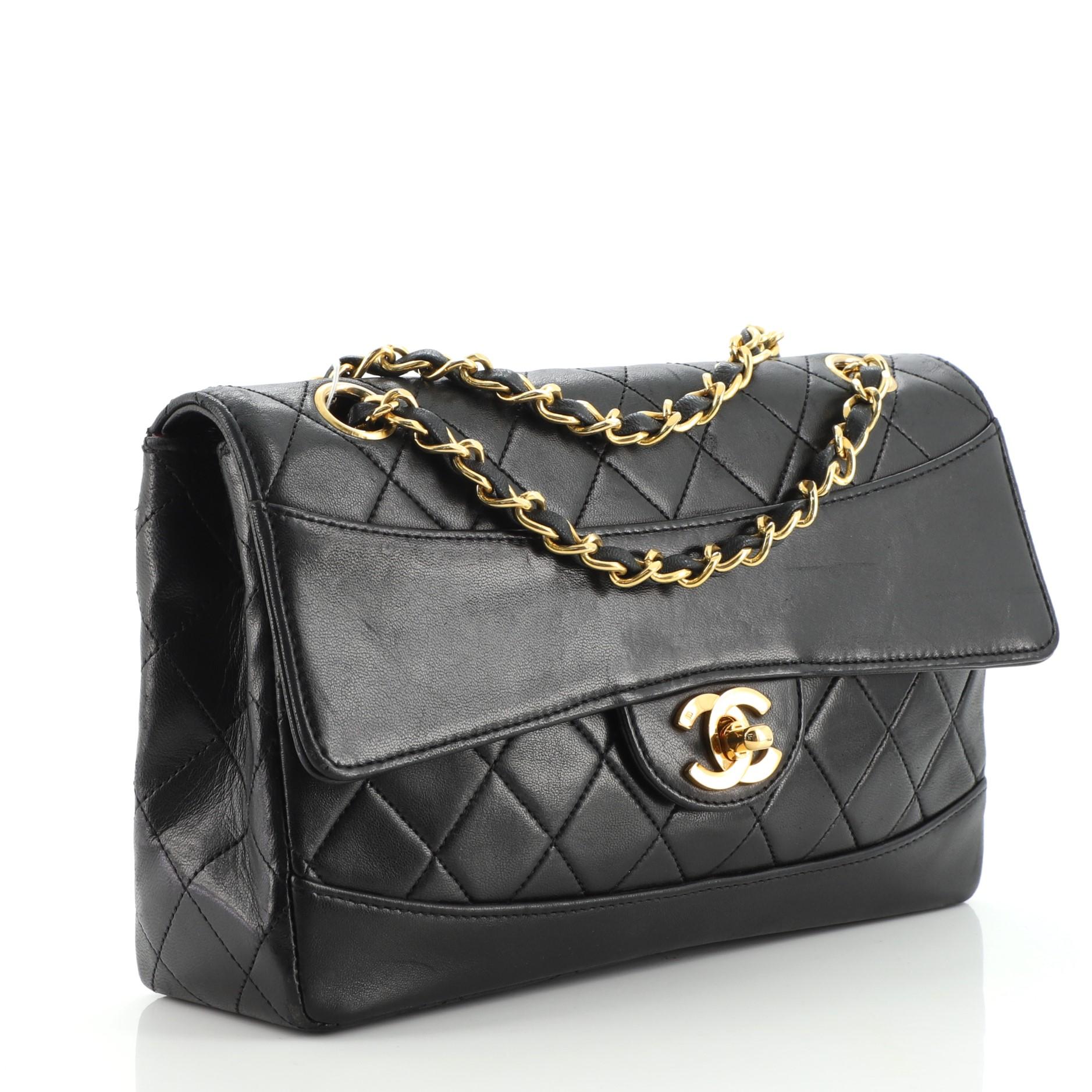 Black Chanel Vintage CC Chain Flap Bag Quilted Lambskin Medium
