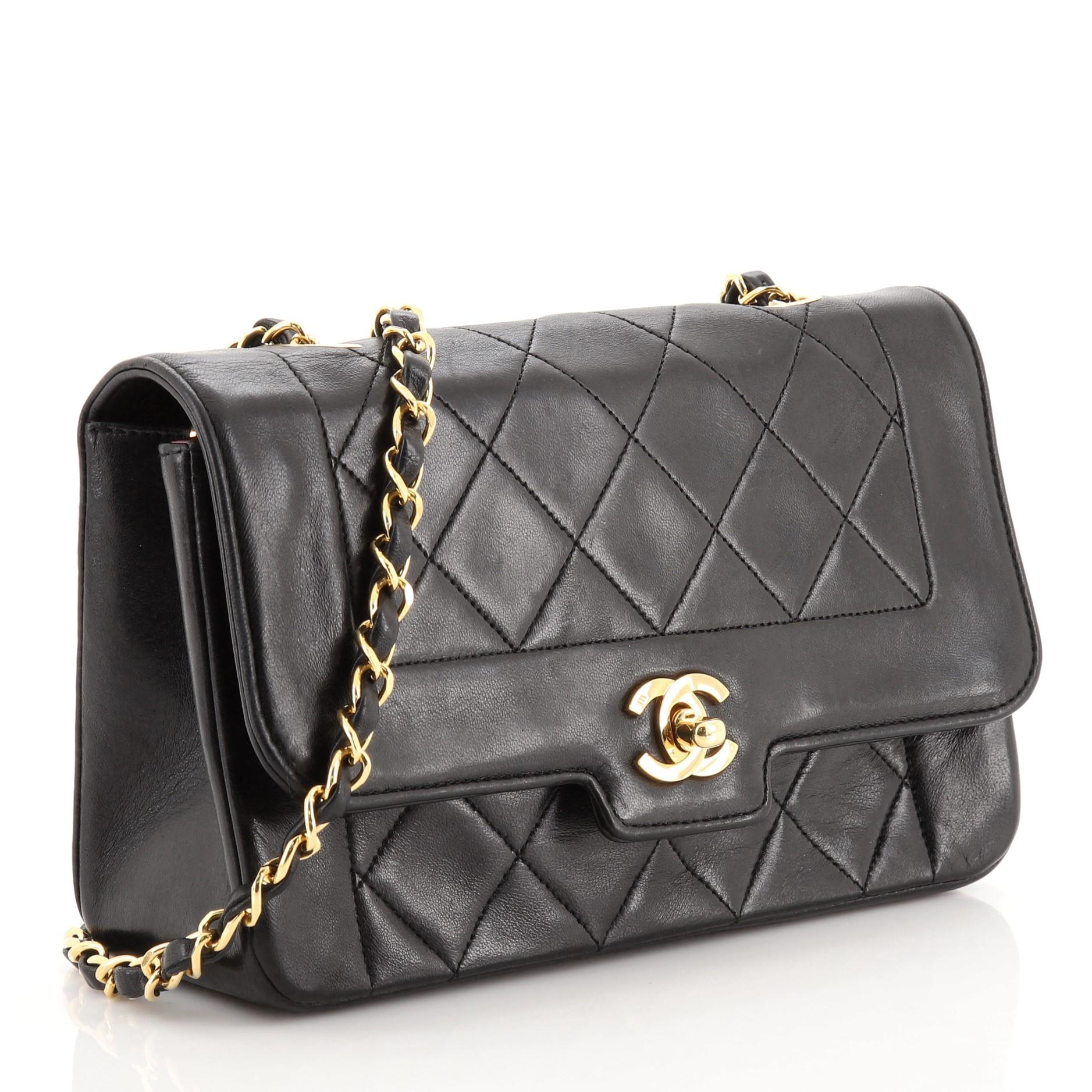 Black Chanel Vintage CC Chain Flap Bag Quilted Lambskin Small