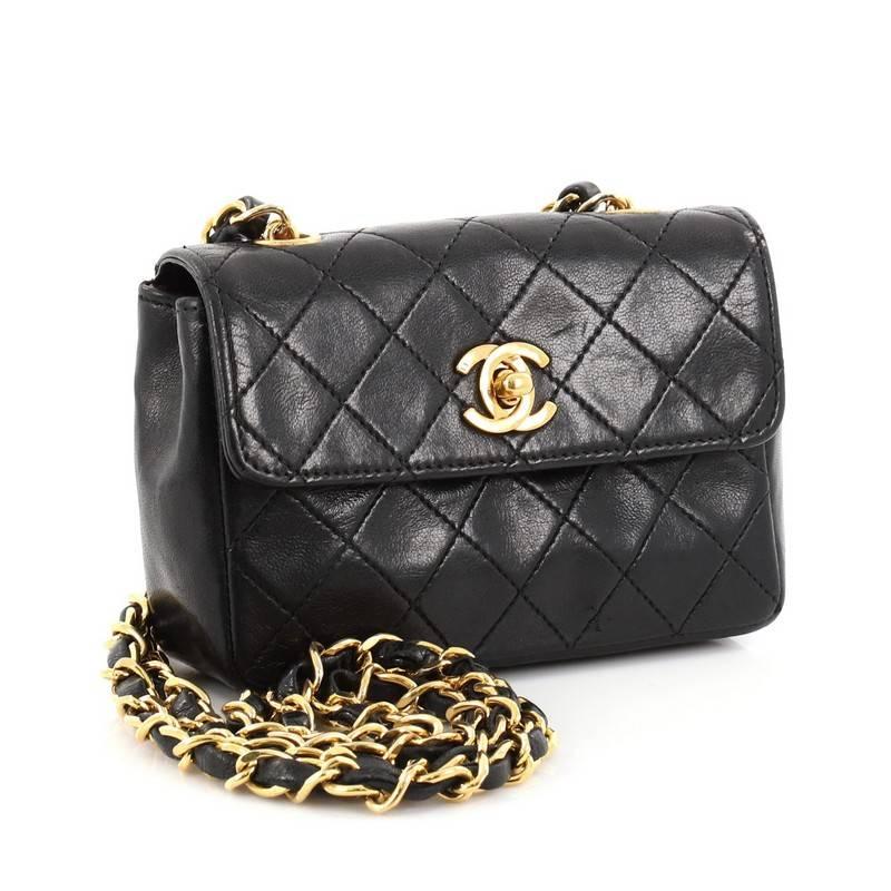 Black Chanel Vintage CC Chain Flap Bag Quilted Leather Extra Mini 