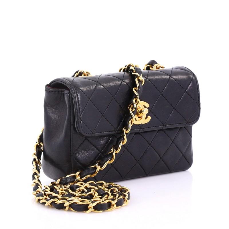 Black Chanel Vintage CC Chain Flap Bag Quilted Leather Extra Mini