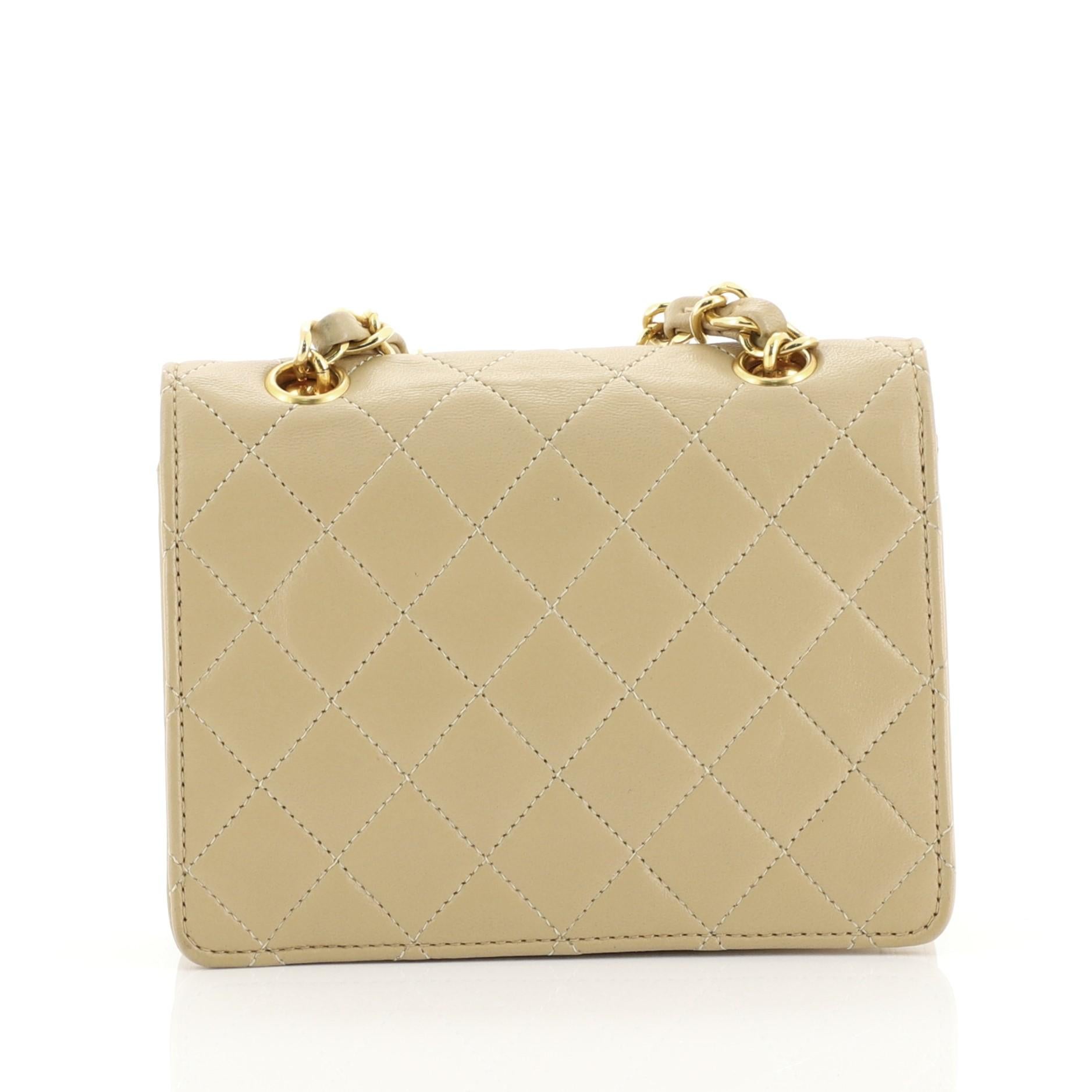 Beige Chanel Vintage CC Chain Flap Bag Quilted Leather Extra Mini