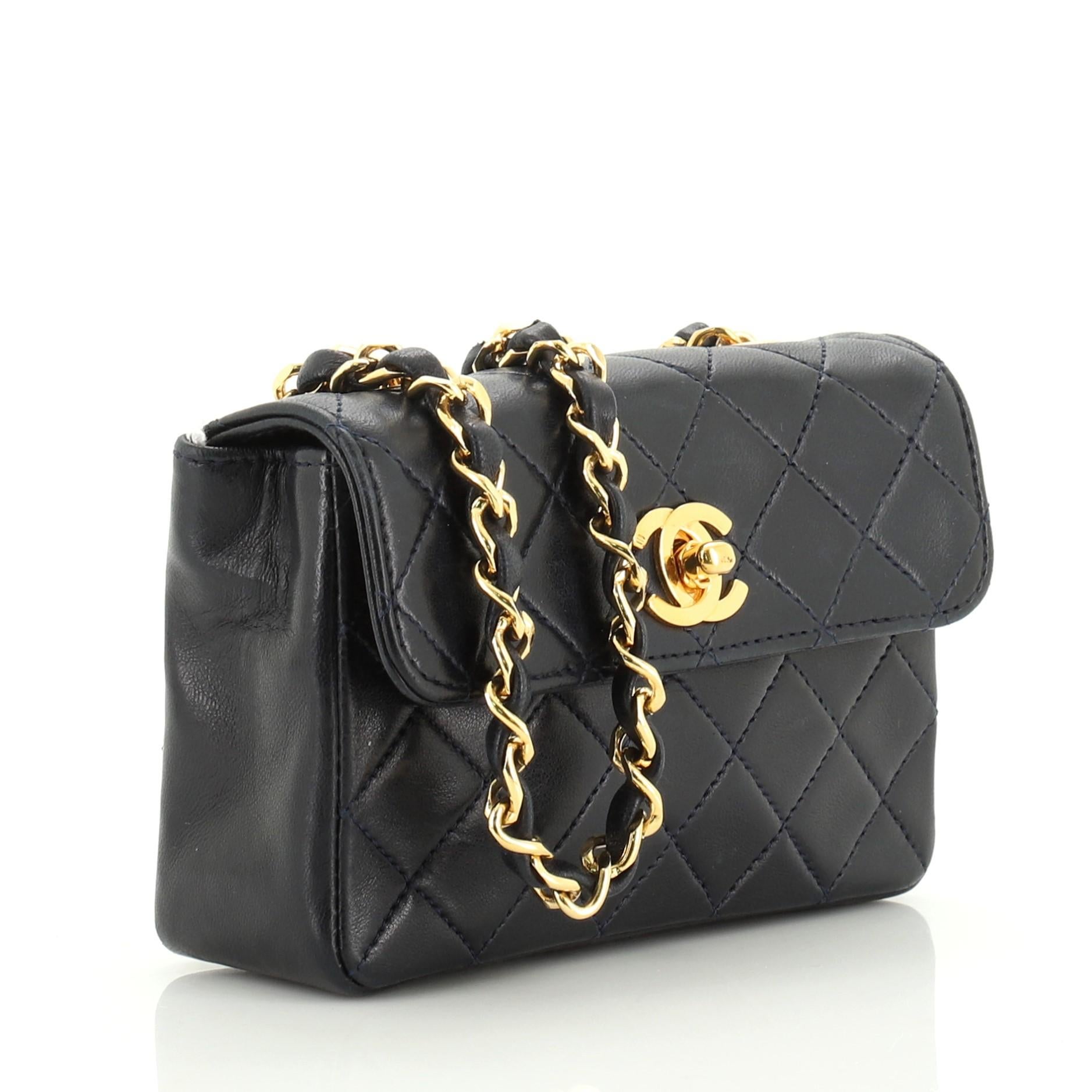 Black Chanel Vintage CC Chain Flap Bag Quilted Leather Extra Mini