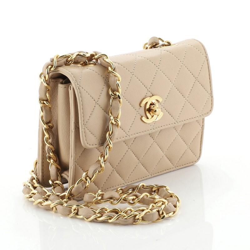 Brown Chanel Vintage CC Chain Flap Bag Quilted Leather Extra Mini