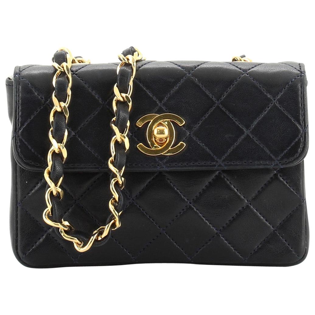 Chanel Vintage CC Chain Flap Bag Quilted Leather Extra Mini