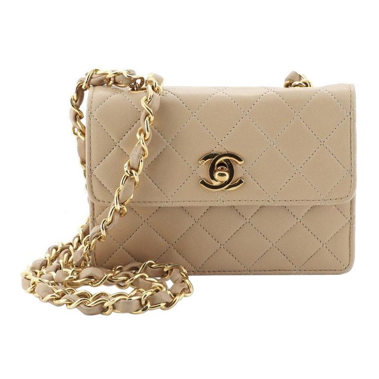 Chanel Vintage CC Chain Flap Bag Quilted Leather Extra Mini