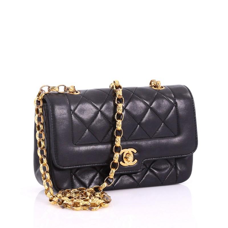 Black Chanel Vintage CC Chain Flap Bag Quilted Leather Mini