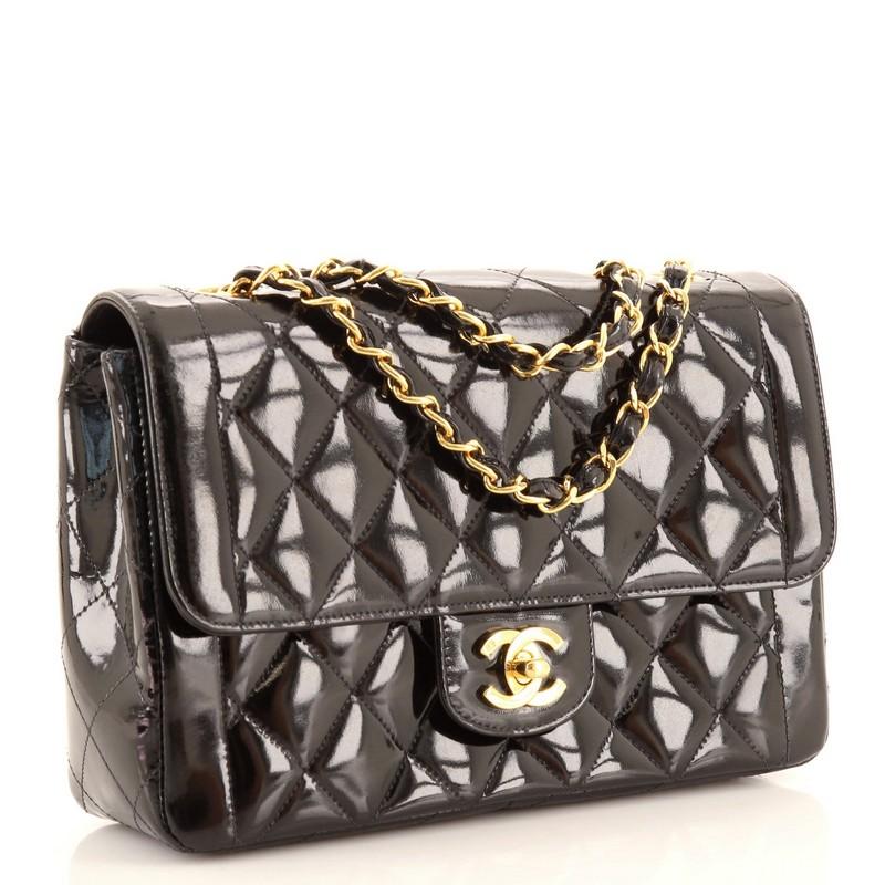 Black Chanel Vintage CC Chain Flap Bag Quilted Patent Small