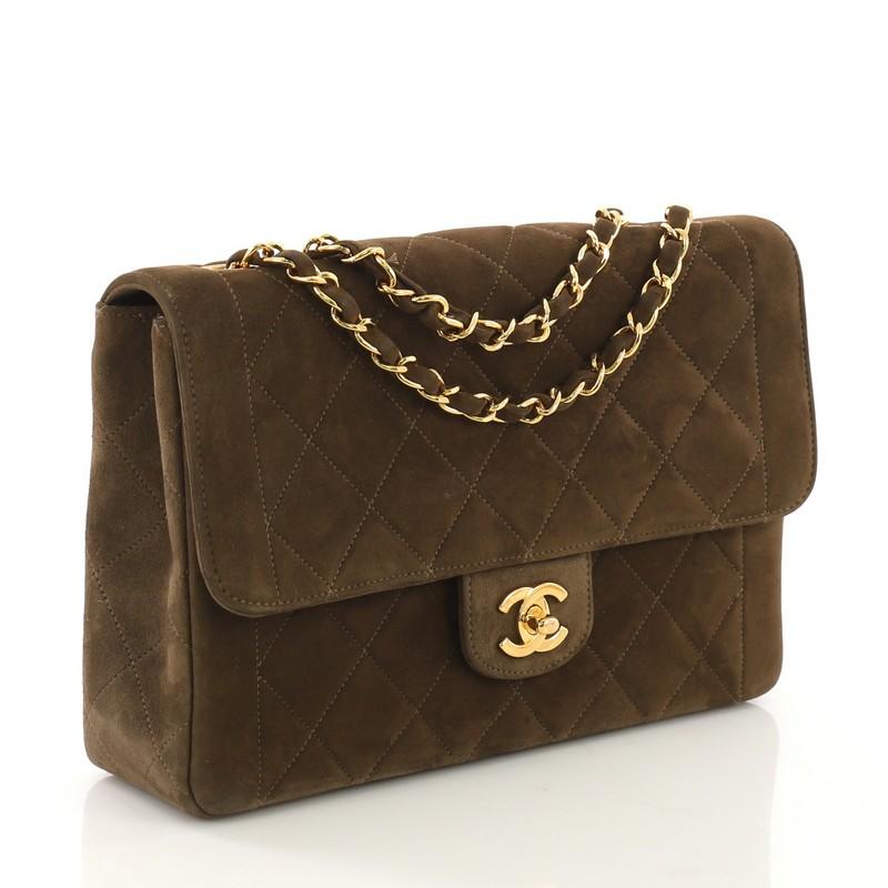Black Chanel Vintage CC Chain Flap Bag Quilted Suede Medium
