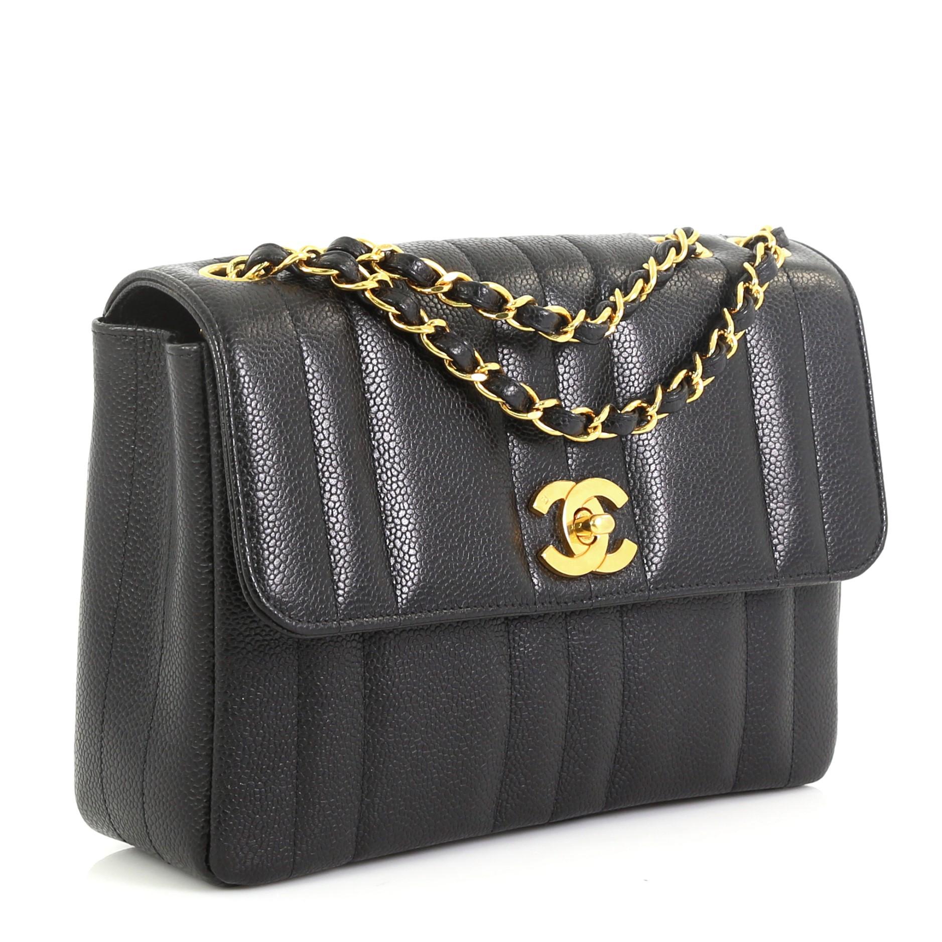 Black Chanel Vintage CC Chain Flap Bag Vertical Quilt Caviar Small
